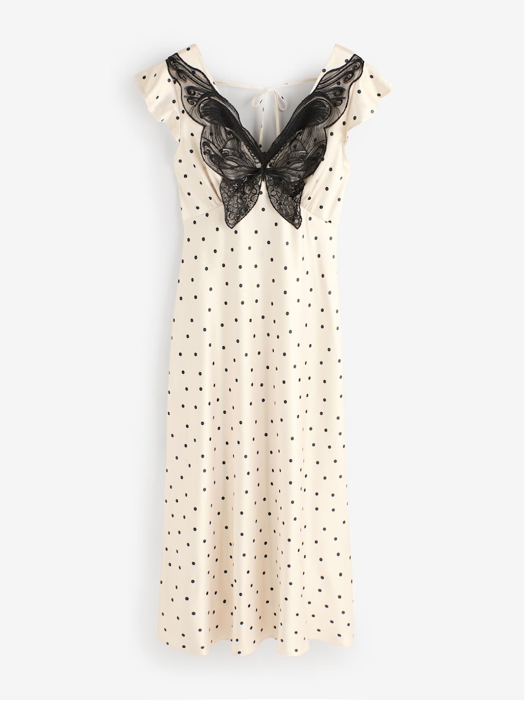 Rockett St George Monochrome Butterfly Lace Polka Dot Midi Dress - Image 1 of 4