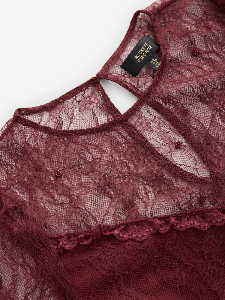 Rockett St George Burgundy Red Lace Midi Dress - Image 3 of 3