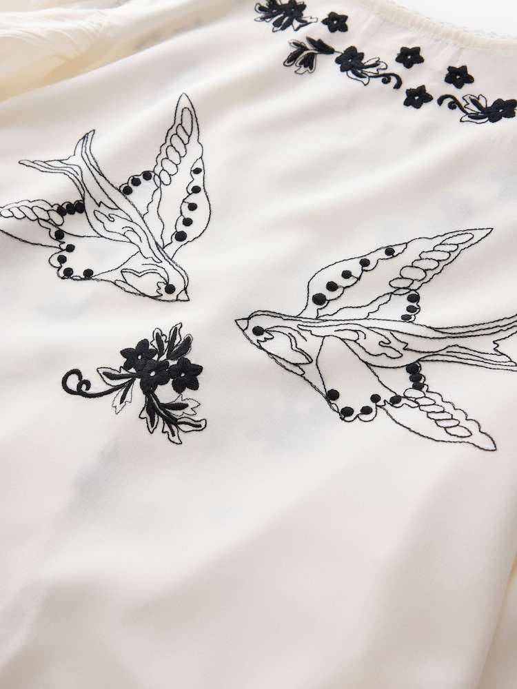 Rockett St George Cream Swallow Embroidered Top - Image 2 of 3