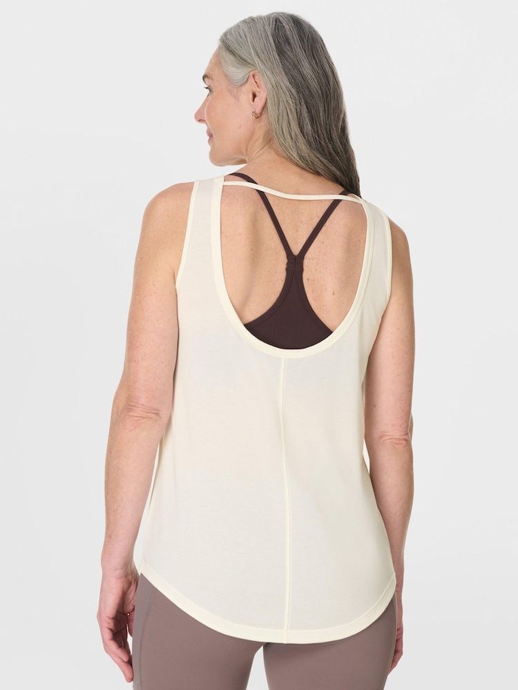 Sweaty Betty White Soft Flow Studio Open Back Tank Top - Image 2 of 4