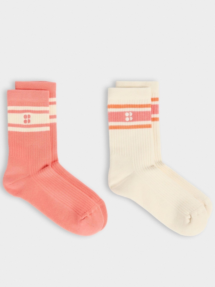 Sweaty Betty Cream Lifestyle Ribbed Crew Socks 2 Pack - Image 1 of 3 Sweaty Betty Cream Lifestyle Ribbed Crew Socks 2 Pack - Image 1 of 3