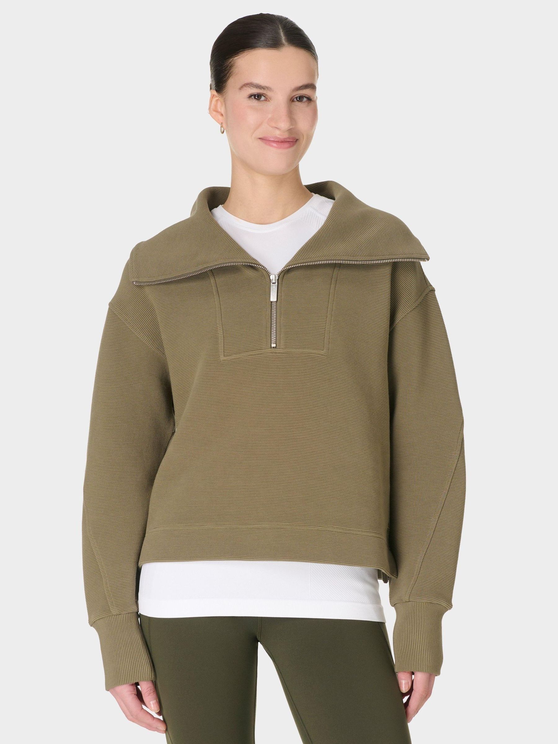 BRIEFING オリーブ トレーナー　XS Buy Sweaty Betty Green Peaceful Rib Half Zip Cropped Sweat Top