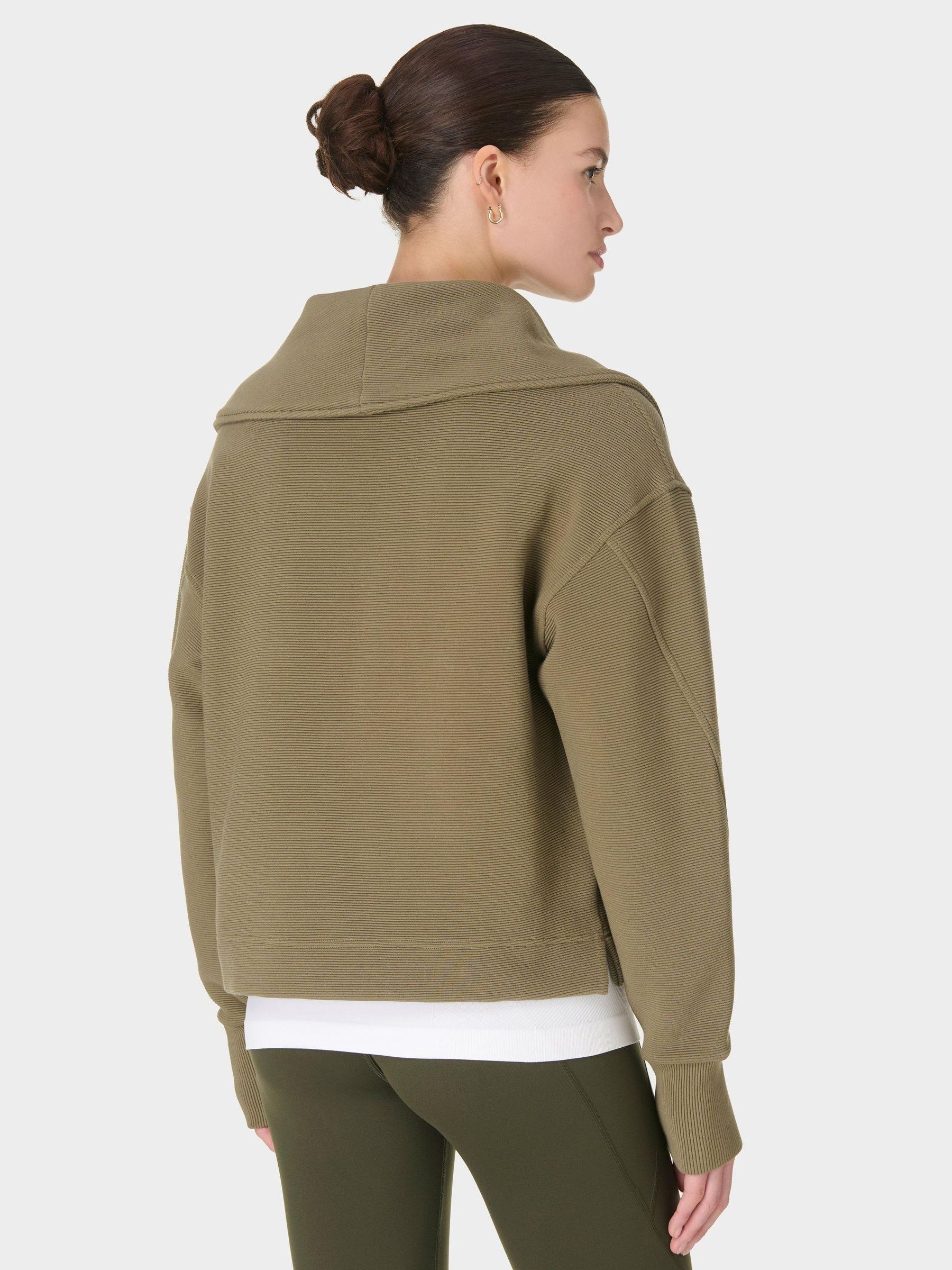 Buy Sweaty Betty Green Peaceful Rib Half Zip Cropped Sweat Top