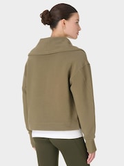 Sweaty Betty Green Peaceful Rib Half Zip Cropped Sweat Top - Image 2 of 7