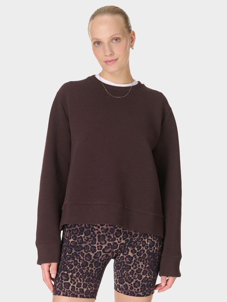 Sweaty Betty Brown Peaceful Rib Cropped Sweatshirt - Image 1 of 7