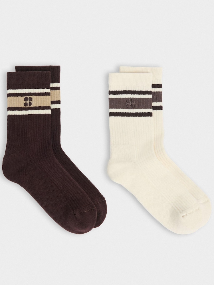 Sweaty Betty Brown Lifestyle Ribbed Crew Socks 2 Pack - Image 1 of 3 Sweaty Betty Brown Lifestyle Ribbed Crew Socks 2 Pack - Image 1 of 3