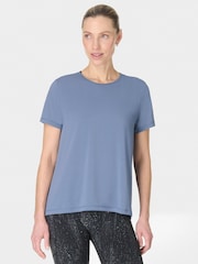 Sweaty Betty Blue Breathe Easy Textured Pleat Back T-Shirt - Image 1 of 7
