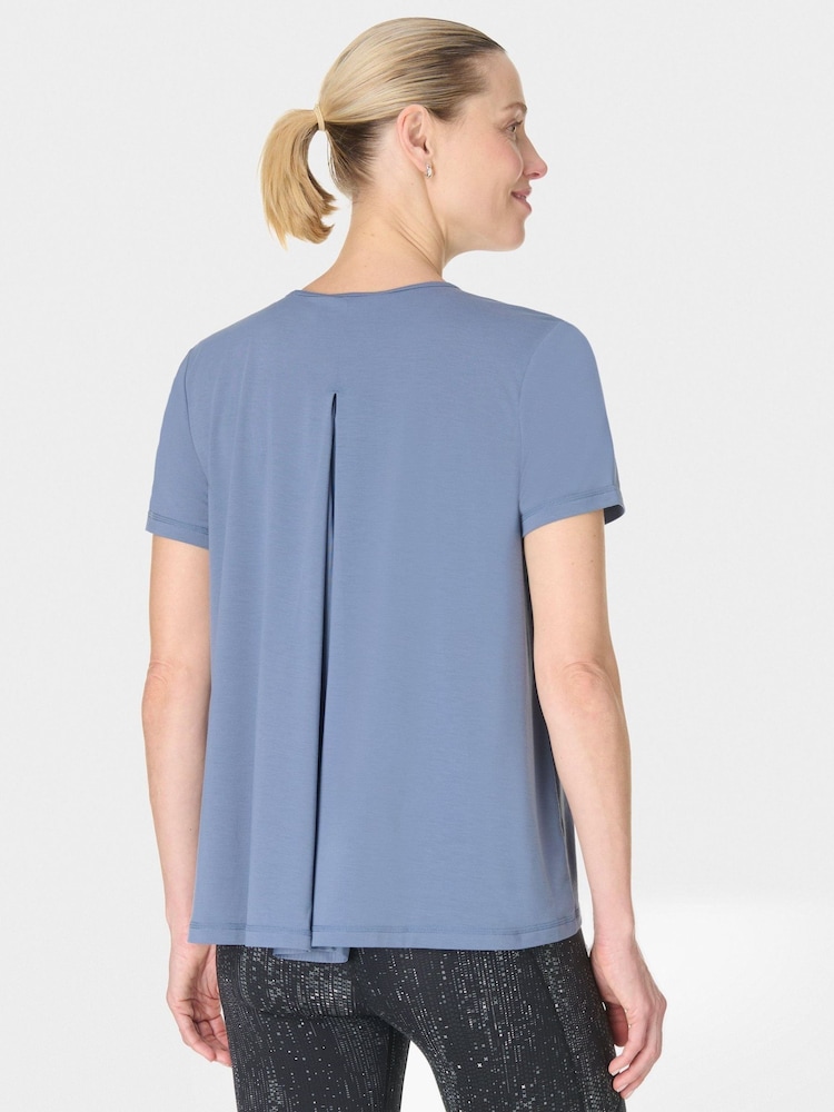 Sweaty Betty Blue Breathe Easy Textured Pleat Back T-Shirt - Image 2 of 7