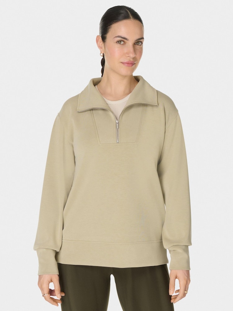 Sweaty Betty Green Sand Wash Half Zip Longline Sweatshirt - Image 1 of 7