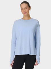 Sweaty Betty Blue Soft Flow Studio Long Sleeve Top - Image 1 of 7