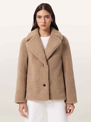 AllSaints Brown Eddie Faux Teddy Coat - Image 1 of 6