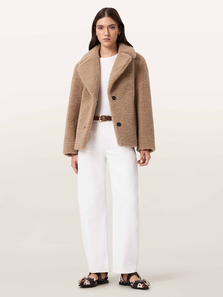 AllSaints Brown Eddie Faux Teddy Coat - Image 2 of 6