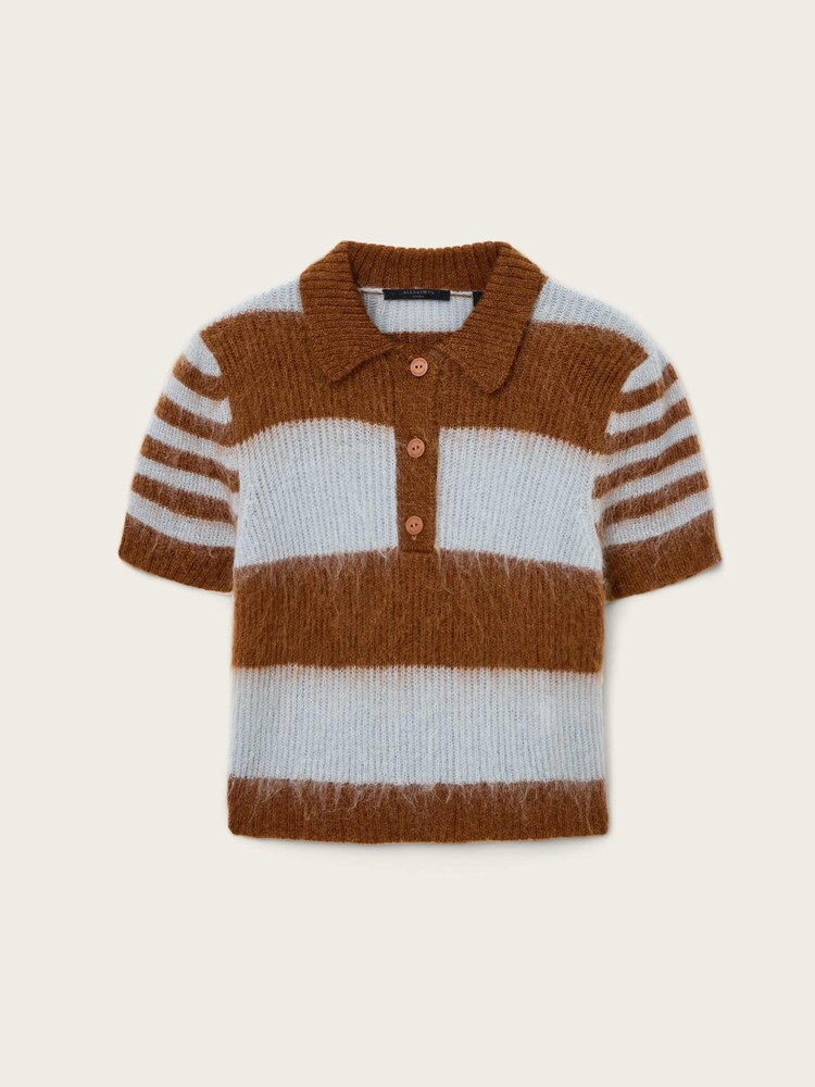 AllSaints Blue Clem Polo T-Shirt - Image 7 of 7