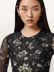 AllSaints Black Ellie Mesh Long Sleeve T-Shirt - Image 2 of 9