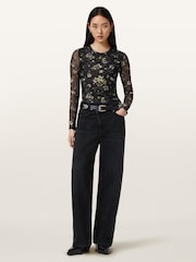 AllSaints Black Ellie Mesh Long Sleeve T-Shirt - Image 4 of 9