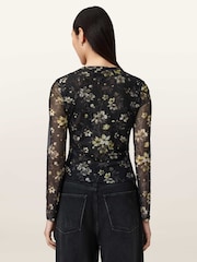 AllSaints Black Ellie Mesh Long Sleeve T-Shirt - Image 6 of 9