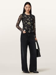 AllSaints Black Ellie Mesh Long Sleeve T-Shirt - Image 7 of 9