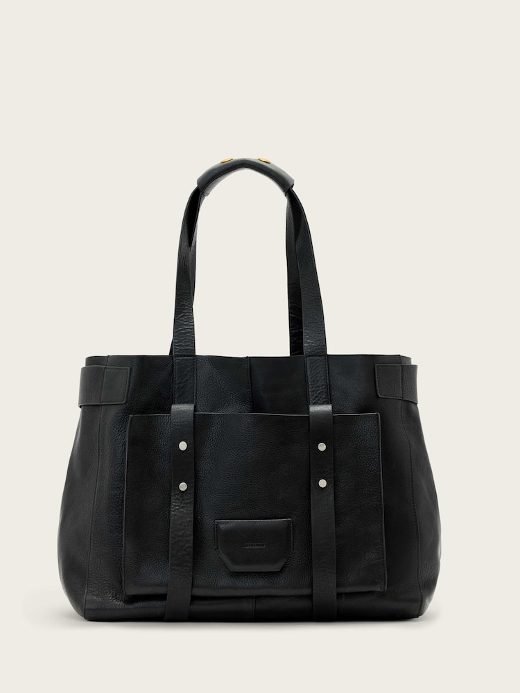 AllSaints Black Ursa Grain E/W Tote Bag - Image 1 of 7