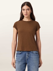 AllSaints Brown Anna T-Shirt - Image 1 of 8
