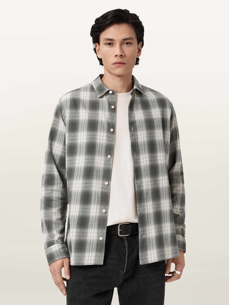 AllSaints Grey Kelby Long Sleeve Shirt - Image 1 of 9 AllSaints Grey Kelby Long Sleeve Shirt - Image 1 of 9