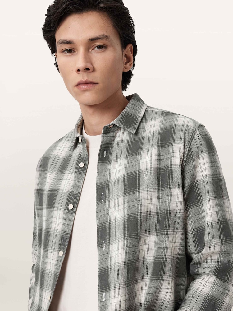 AllSaints Grey Kelby Long Sleeve Shirt - Image 2 of 9 AllSaints Grey Kelby Long Sleeve Shirt - Image 2 of 9