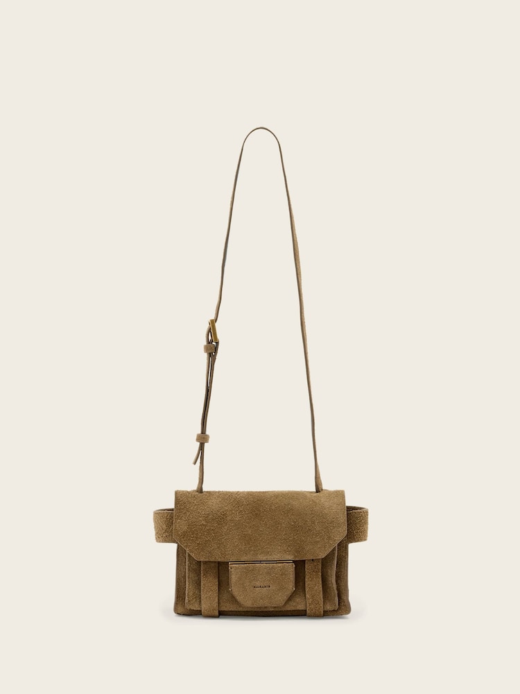 AllSaints Brown Ursa Mini Suede Cross-Body Bag - Image 1 of 6