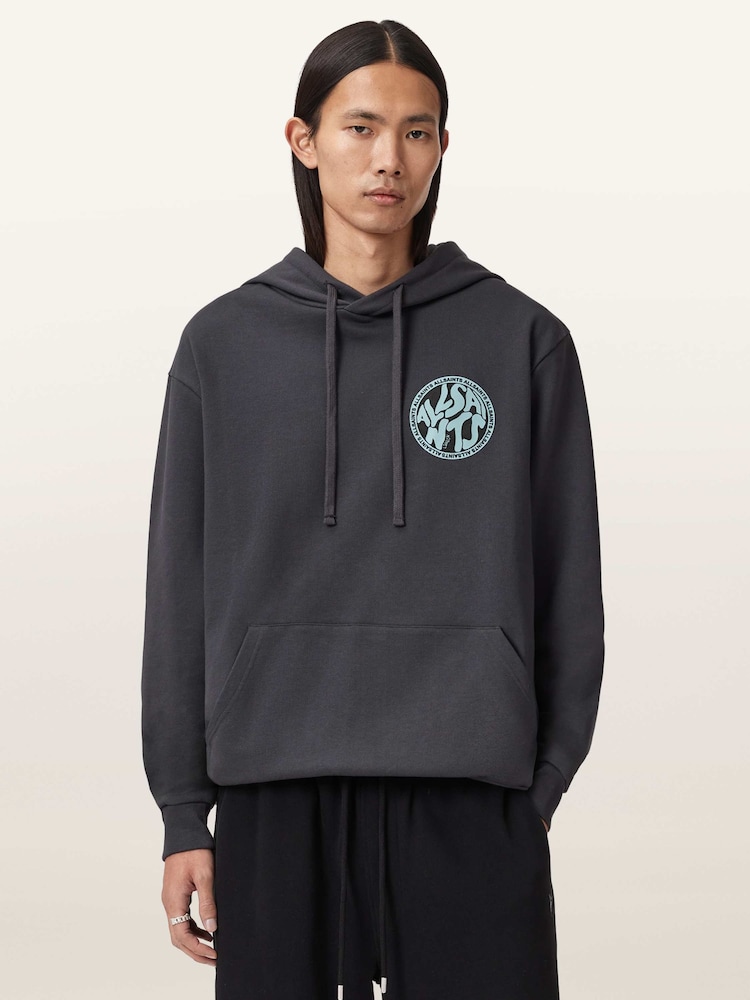 AllSaints Blue Distortion Over The Head Hoodie - Image 1 of 5
