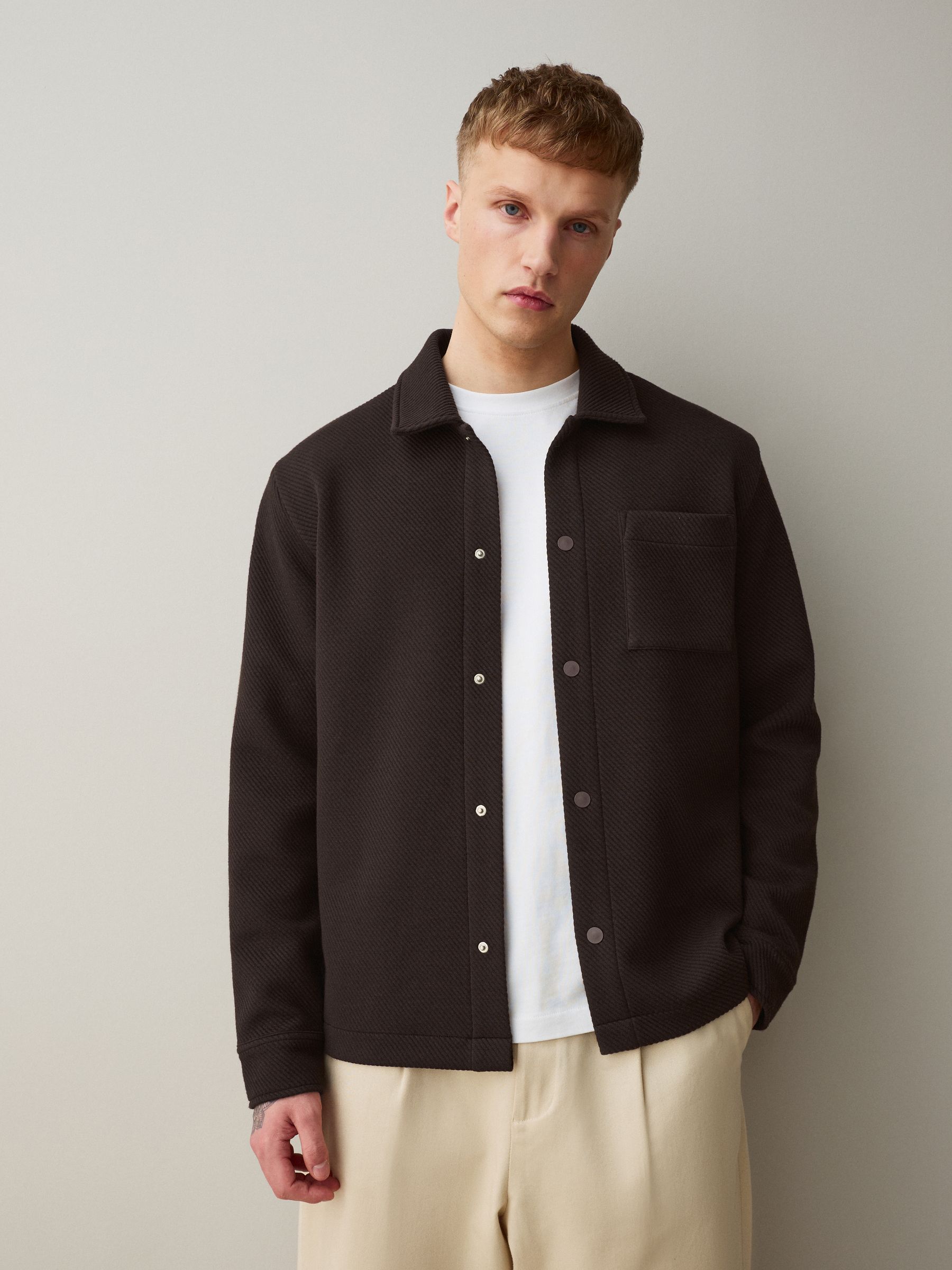 Buy Chocolate Brown Diagonal Texture Jersey Shacket from Next USA