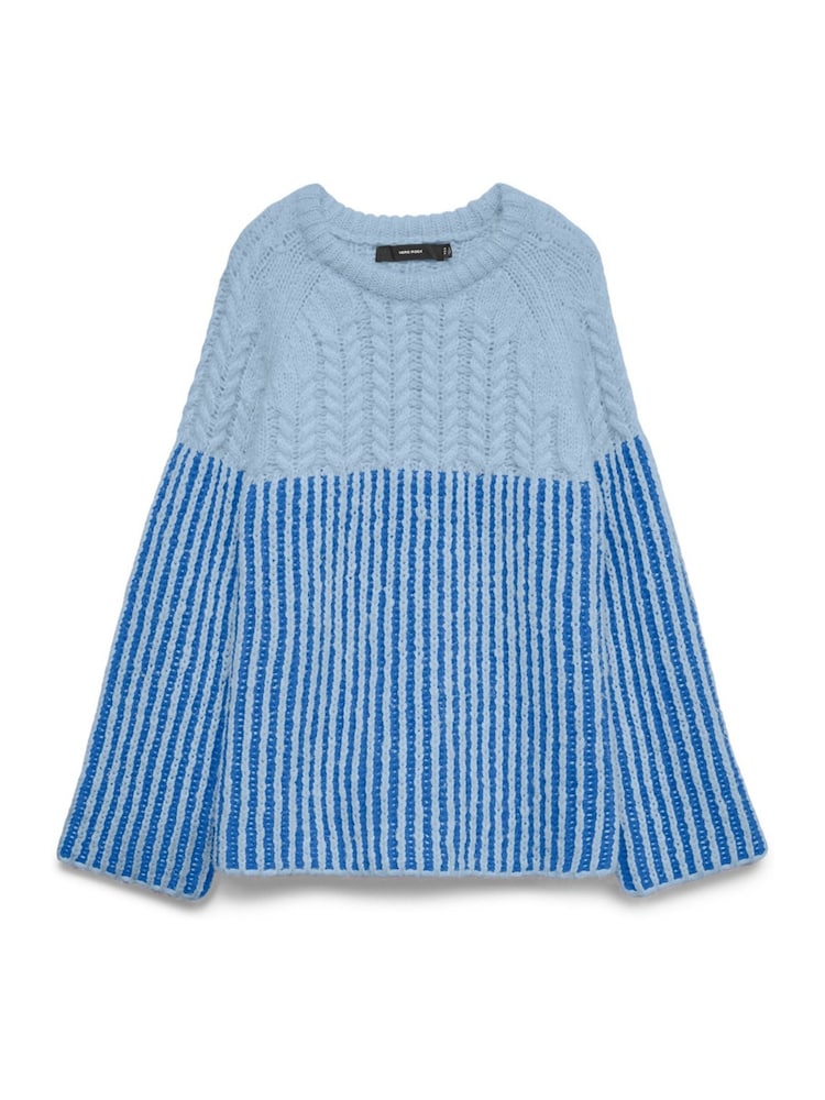 VERO MODA Blue Stripe Textured Flare Sleeve Jumper - Image 1 of 1 VERO MODA Blue Stripe Textured Flare Sleeve Jumper - Image 1 of 1