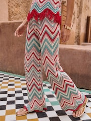 Lipsy Green Petite Zig Zag Crochet Wide Leg Trousers - Image 1 of 4