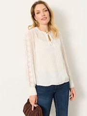 FatFace Florence Ivory Sheer Dobby Lace Trim Blouse - Image 2 of 6