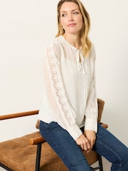 FatFace Florence Ivory Sheer Dobby Lace Trim Blouse - Image 5 of 6