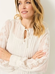 FatFace Florence Ivory Petite Sheer Dobby Lace Trim Blouse - Image 3 of 5