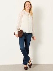 FatFace Florence Ivory Petite Sheer Dobby Lace Trim Blouse - Image 4 of 5