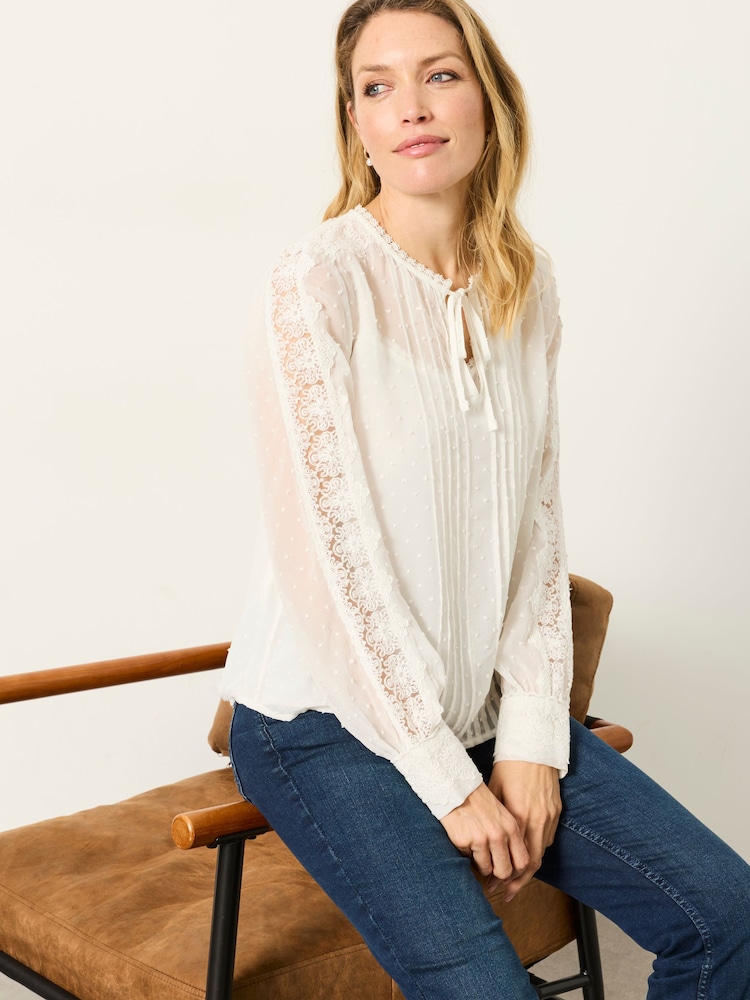 FatFace Florence Ivory Petite Sheer Dobby Lace Trim Blouse - Image 5 of 5 FatFace Florence Ivory Petite Sheer Dobby Lace Trim Blouse - Image 5 of 5