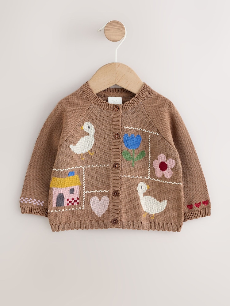 Fire Placket Buy Brown Character Cross Stitched Scallop Hem Cardigan (0mths-2yrs ...