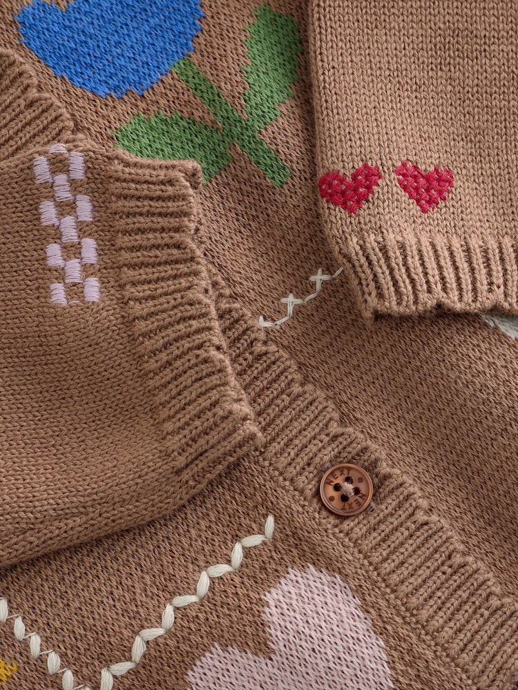 Fire Placket Buy Brown Character Cross Stitched Scallop Hem Cardigan (0mths-2yrs ...