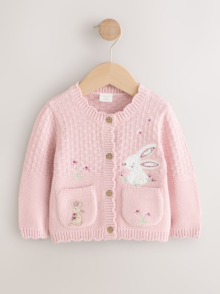 Pink Embroidered Bunny - Cárdigan de punto para bebé (0 meses a 3 años) - Imagen 1 de 4 Pink Embroidered Bunny - Cárdigan de punto para bebé (0 meses a 3 años) - Imagen 1 de 4