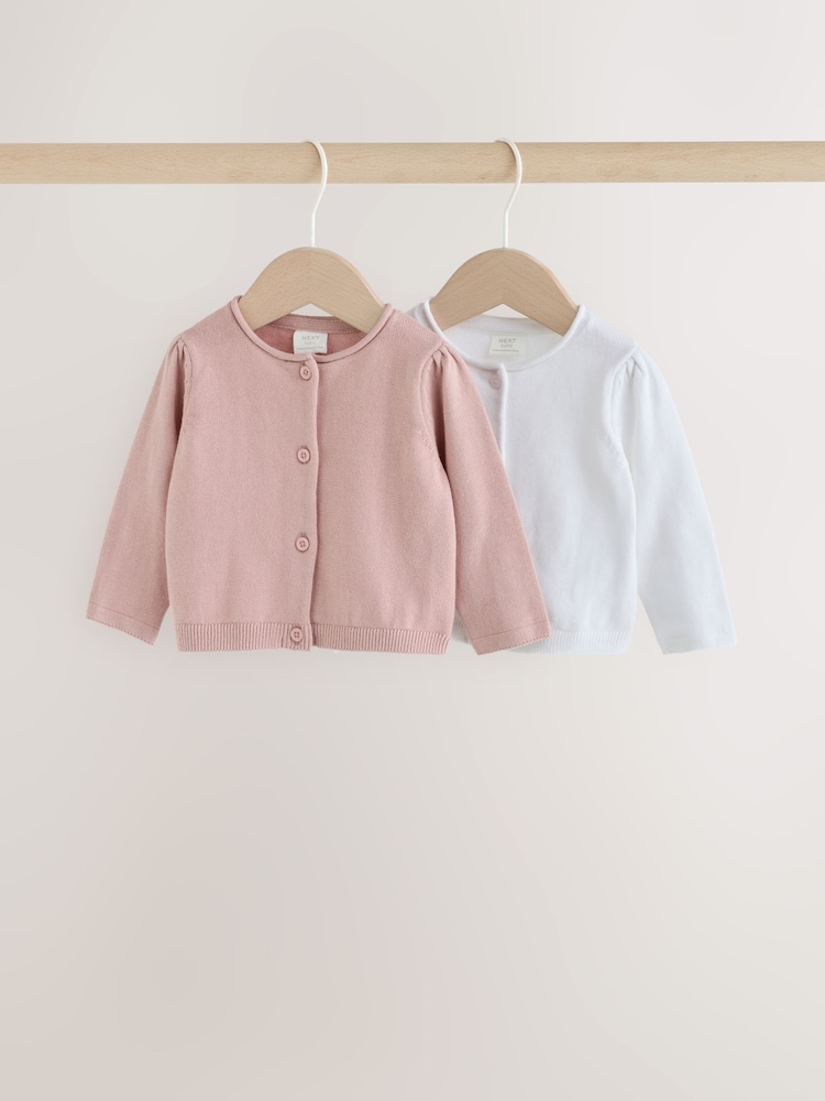 Pink and White Baby Cardigans 2 Pack (0mths-2yrs) - Image 1 of 8 Pink and White Baby Cardigans 2 Pack (0mths-2yrs) - Image 1 of 8