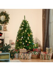 Homcom White/Green 5ft prelit artificial Christmas tree with warm LED lights - Image 1 of 6