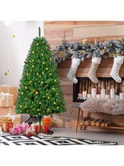 Homcom White/Green 5ft prelit artificial Christmas tree with warm LED lights - Image 2 of 6