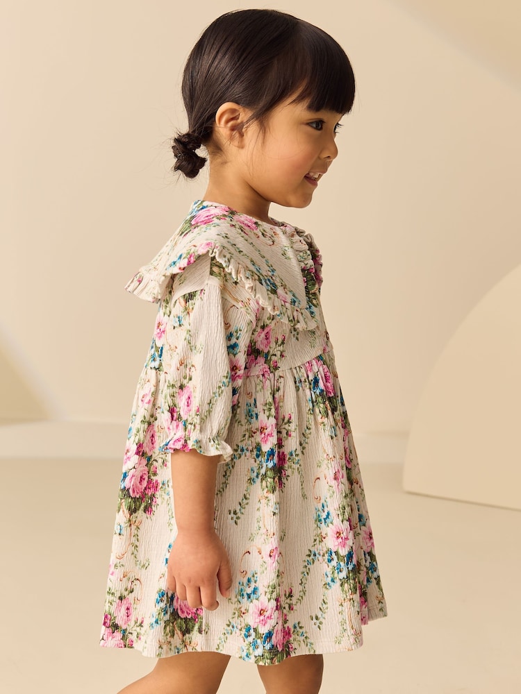 Cream Short Sleeve Collar Dress (3mths-7yrs) - Image 2 of 8