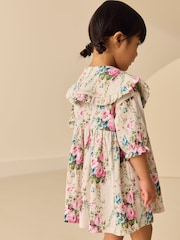 Cream Short Sleeve Collar Dress (3mths-7yrs) - Image 4 of 8