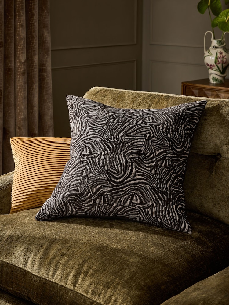 Brown 59 x 59cm Cut Velvet Abstract Zebra Cushion - Image 1 of 5
