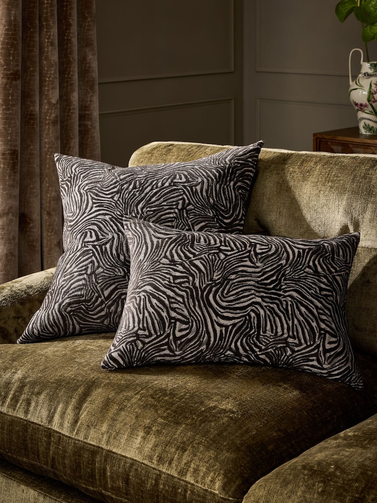 Brown 59 x 59cm Cut Velvet Abstract Zebra Cushion - Image 2 of 5