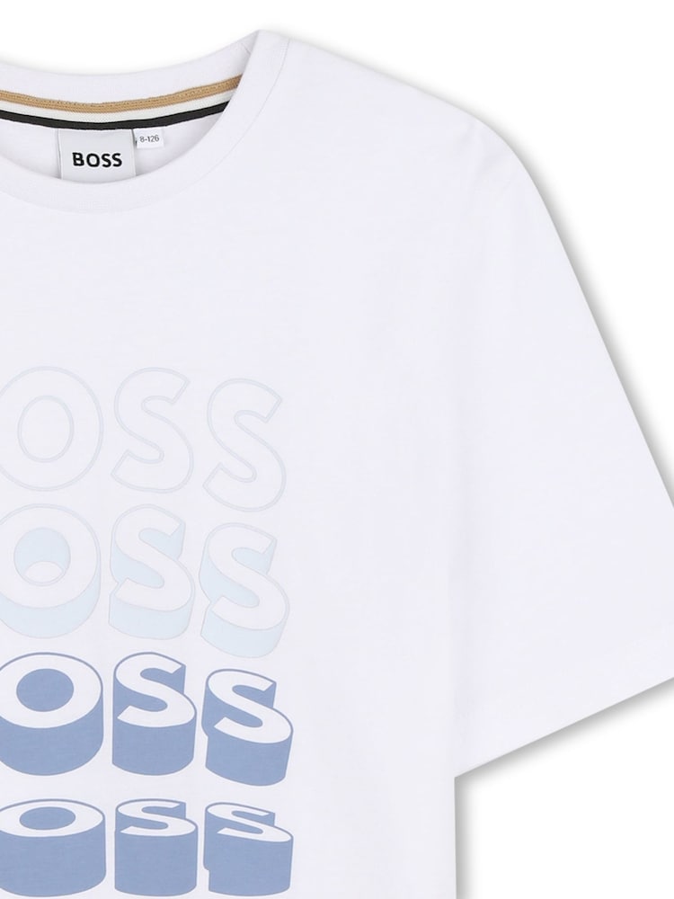 BOSS White Graphic Logo Crew Neck Short Sleeve T-Shirt - Image 3 of 3 BOSS White Graphic Logo Crew Neck Short Sleeve T-Shirt - Image 3 of 3