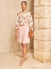 Love & Roses Blurred Floral Print Lace Long Sleeve Button Front Blouse - Image 3 of 4