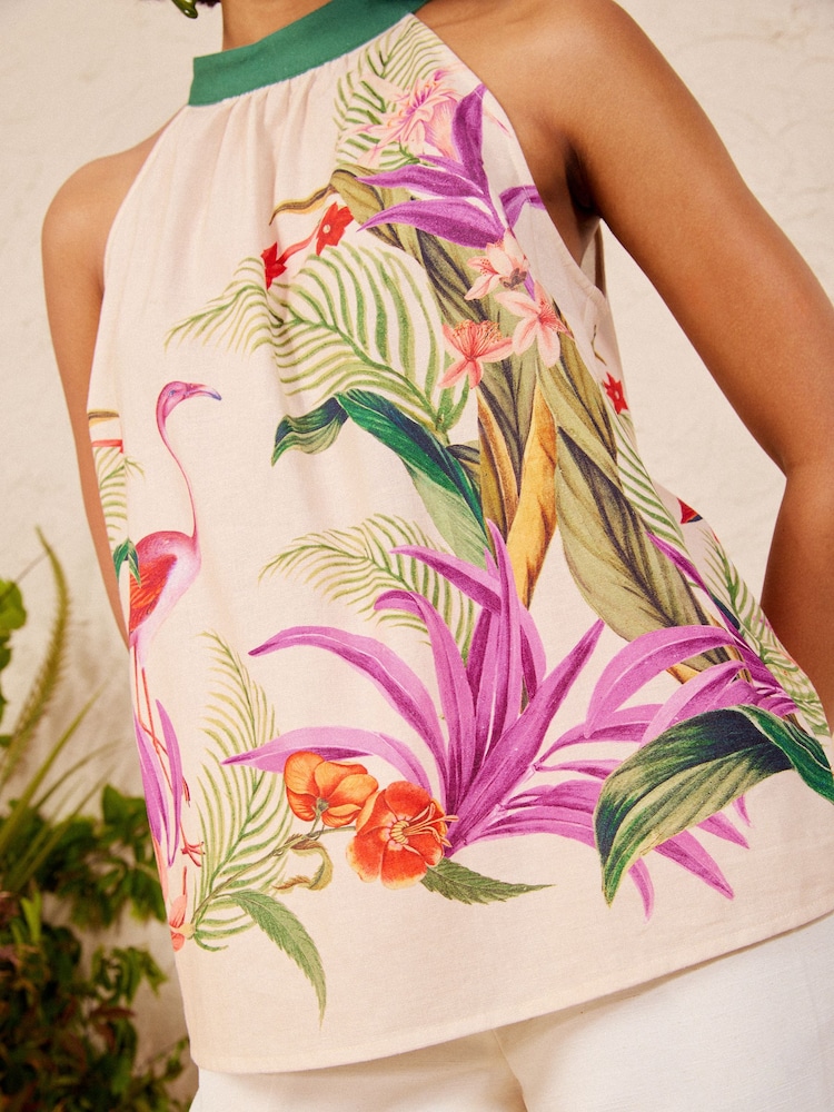 Love & Roses X V&A Ivory Petite Placement Print Halter Neck Top - Image 2 of 5
