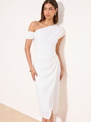 Lipsy White Off The Shoulder Gathered Waist Midi Dress - Image 1 of 4