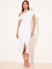 Lipsy White Off The Shoulder Gathered Waist Midi Dress - Image 3 of 4